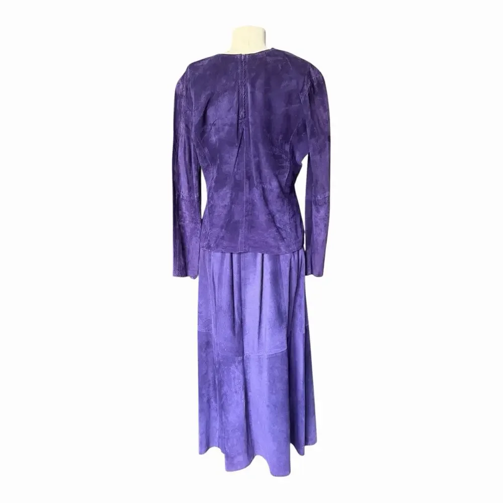 Vintage Liz Roberts Robert Elliott Purple Suede Two Piece Skirt Set Medium - Picture 3 of 16